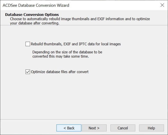 Database conversion Wizard (step 3)